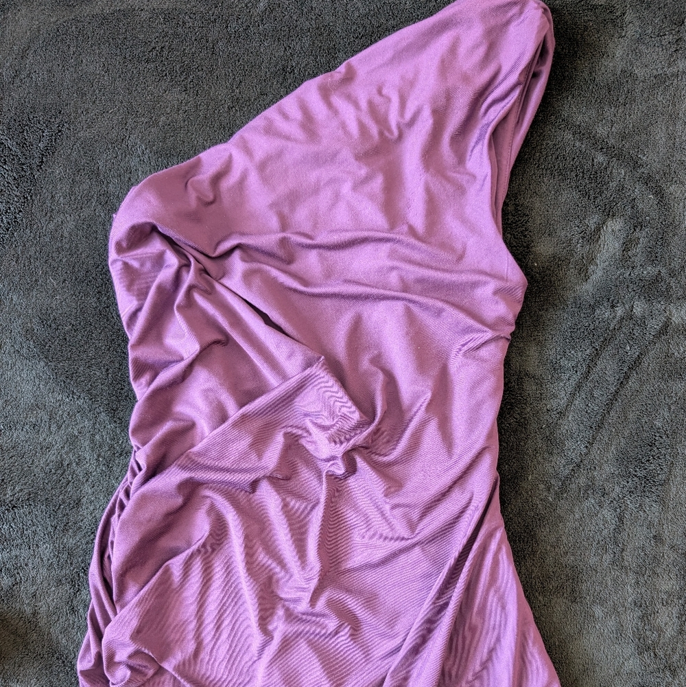 Ruched Purple One-Shoulder Drape Bodycon Dress Wedding Cocktail M image 4